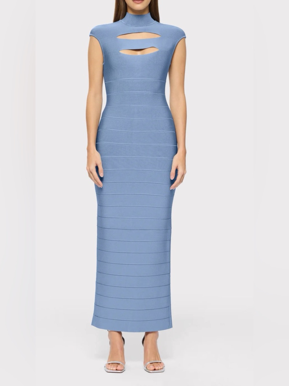 HERVE LEGER  Icon Cap-Sleeve Cut-Out Gown - True Blue  NWT
